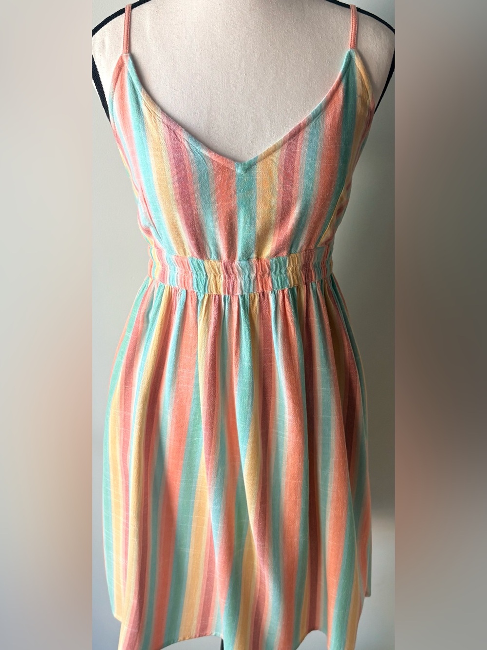 O'Neill Kenzie Rainbow Pastel Stripe Spaghetti Strap Sundress Dress